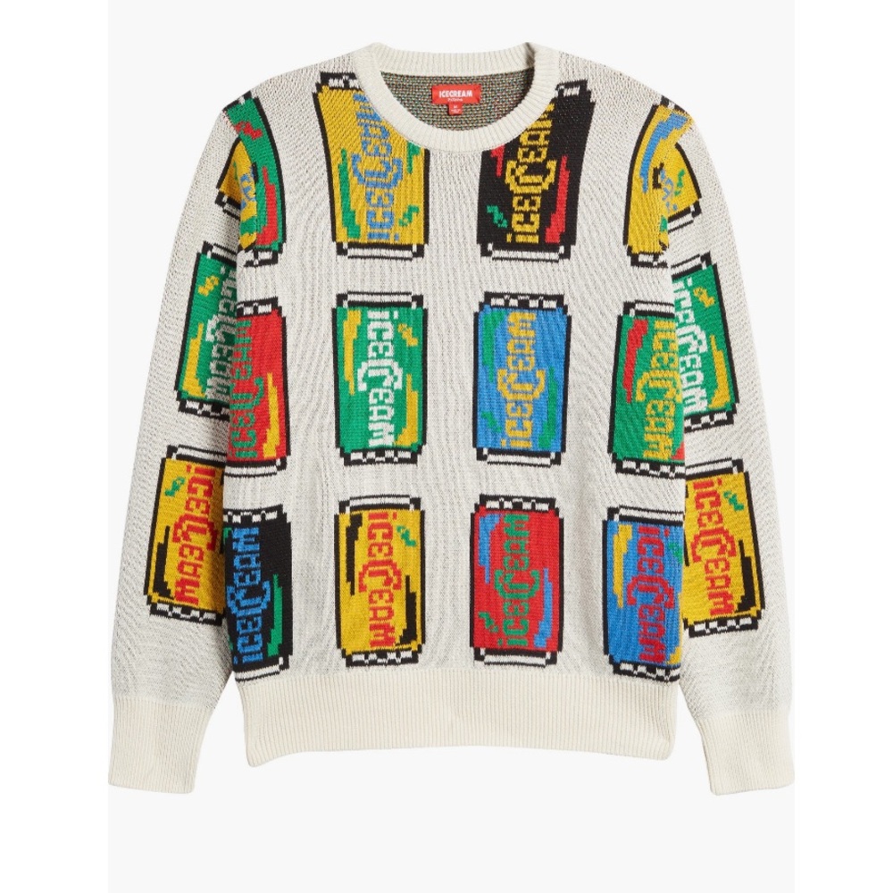 ICECREAM Lemon Lime Jacquard Can Print Graphic Logo Cotton Crewneck Sweater - Picture 4 of 13